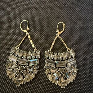 Gold-Tone Clear Crystal Chandelier Earrings — Statement Drop Earrings